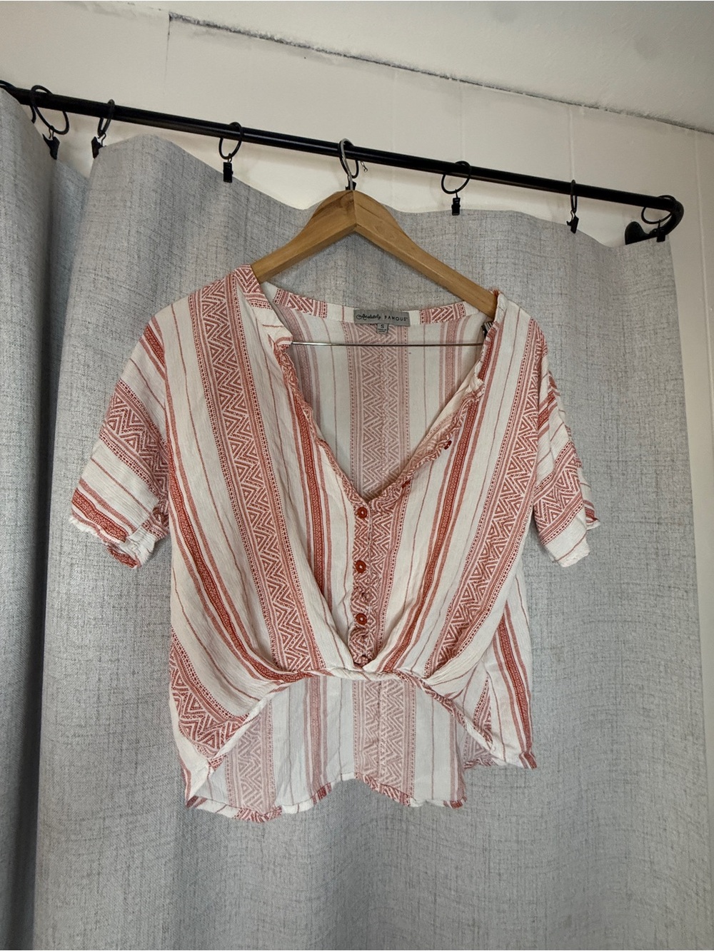 Absolutely Famous Rust and White Striped Twist-Front Button Down Shirt
